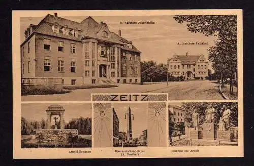 103866 Ansichtskarte Zeitz 1916 Naethers Gugendheim Volksbad Arnold Brunnen Bismarck Kandel