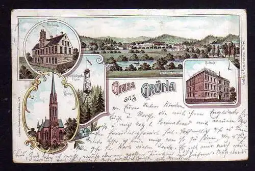 104238 AK Grüna Litho 1900 Schule Kirche Rathaus Volksbad Annastift Maria J Turm