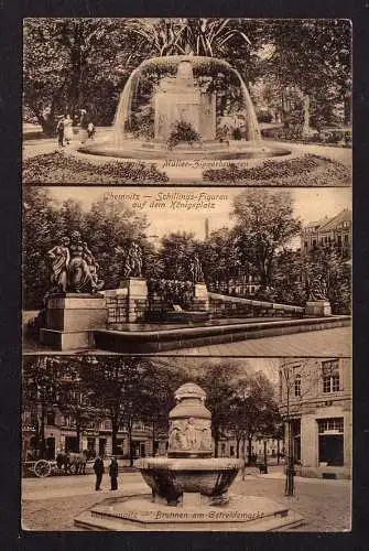 104360 Ansichtskarte Chemnitz Müller Zipperbrunnen Königsplatz Brunnen Getreidemarkt 1915