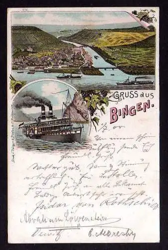 103576 AK Bingen am Rhein Litho 1900 Niederald Rheindampfer