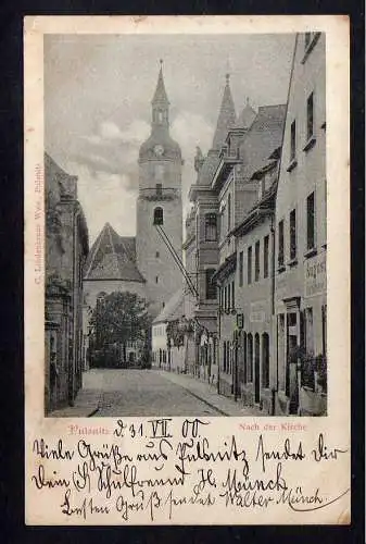 103641 AK Pulsnitz 1900 Blick nach der Kirche