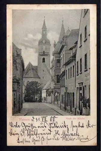 103641 Ansichtskarte Pulsnitz 1900 Blick nach der Kirche
