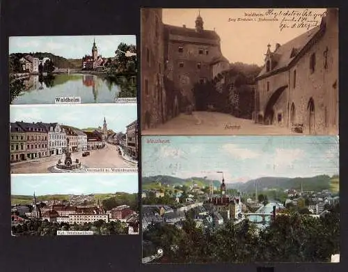 103111 3 Ansichtskarte Waldheim Obermarkt Wettinbrunnen 1908Burg Kriebstein Burghof 1916