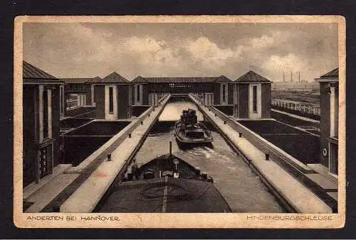 103155 Ansichtskarte Anderten bei Hannover Hindenburgschleuse Kanal Schiffahrt um 1935