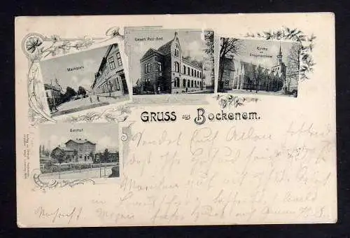 103112 AK Bockenem 1899 Bahnhof Markt Postamt Kirche mit Kriegerdenkmal