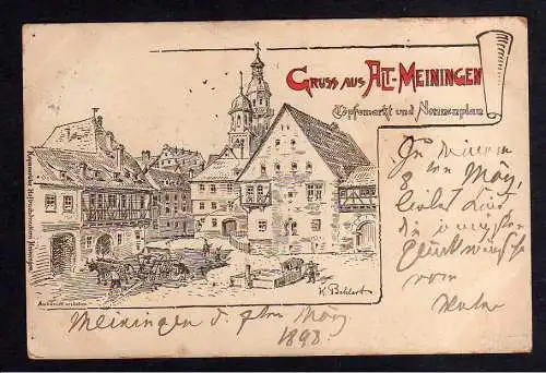 103368 Ansichtskarte Alt Meinigen 1898 Töpfermarkt Nonnenplan Künstlerkarte K. Behlert