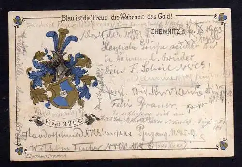 103268 Ansichtskarte Chemnitz 1903 Studentika Vivat N.V.C.G. Wappen