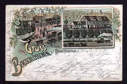 102819 Ansichtskarte Niederhone Eschwege 1898 Litho Gasthaus Bergschlösschen am Bahnhof