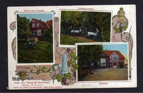 103142 Ansichtskarte Gruss vom Ölkrug bei Stadthagen Garten Laubengruppe Neubau 1914