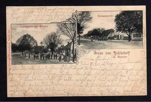 102889 Ansichtskarte Ruhlsdorf b. Bernau 1903 Schulplatz mit Kirche Bernauerstraße