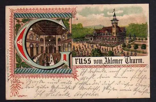103123 Ansichtskarte Hannover Linden 1897 Ahlem Ahlemer Turm Litho Gaststätte
