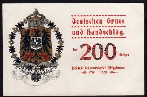 37381 Ansichtskarte Berlin 1901 Deutschen Gruss und Handschlag zur 200 jährigen Jubelfeier