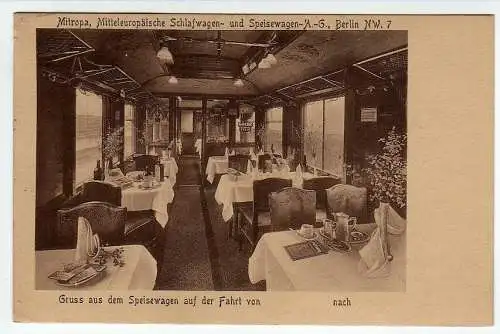 39574 Ansichtskarte Speisewagen Mitteleuropäische Schlafwagen- und Speisewagen A.-G. Berlin