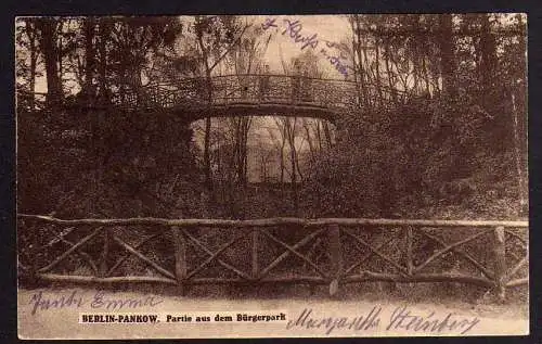 69608 Ansichtskarte Berlin Pankow Partie Bürgerpark Brücke 1921