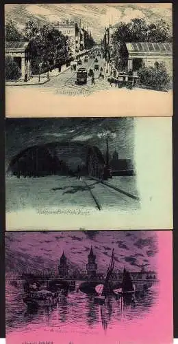63307 3 AK Berlin Künstlerkarte u 1900 Abendstille Oberbaumbrücke Verlag Reisner