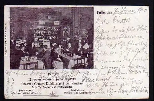 81005 Ansichtskarte Berlin Buffet Buggenhagen Moritzplatz 1900 Militair Concert