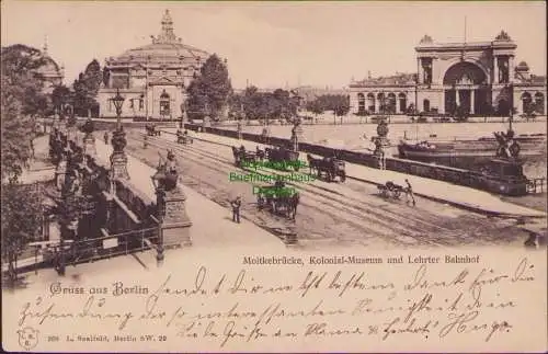 152364 Ansichtskarte Berlin Moltkebrücke Kolonial Museum und Lehrter Bahnhof 1901