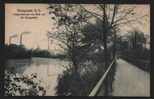 134850 Ansichtskarte Königshütte O.-S. Chorzow um 1915 Teichpromenade Königshütte