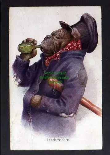 135129 Ansichtskarte Meuselwitz 1917 Landstreicher Künstlerkarte Hund vermenschlicht Dogge