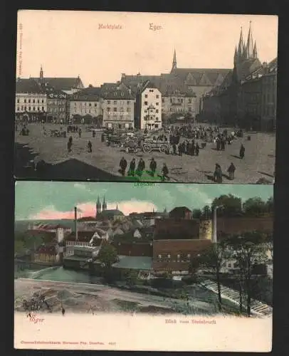 134960 2 Ansichtskarte Eger Blick vom Steinbruch um 1900 Marktplatz