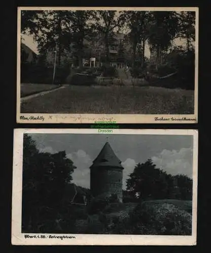 134133 2 Ansichtskarte Plau i. M. Kurhaus Gesundbrunnen Burgturm 1941