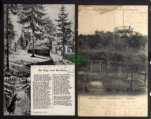 131649 2 Ansichtskarte Borsberg bei Pillnitz Aussichtsturm 1901 Sage vom Borsberg 1917