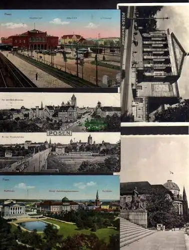 131844 5 Ansichtskarte Posen Schloßbrücke 1917 Hauptbahnhof  Postamt Stadttheater
