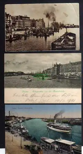 131821 3 Ansichtskarte Stettin Dampfschiffbollwerk 1912 Baumbrücke 1901 Fischbollwerk