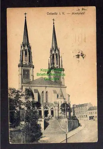 129637 Ansichtskarte Oelsnitz i. V. Kirche Kirchplatz 1922