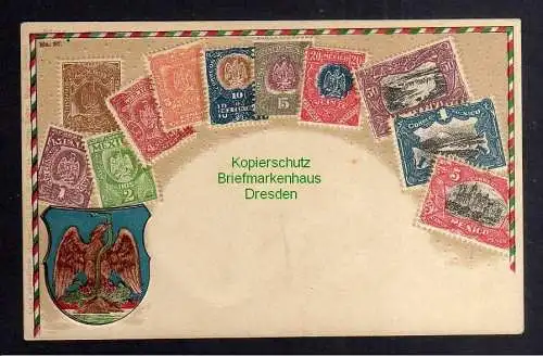 129760 Ansichtskarte Philatelie Postkarte Mexico Wappen geprägt um 1910