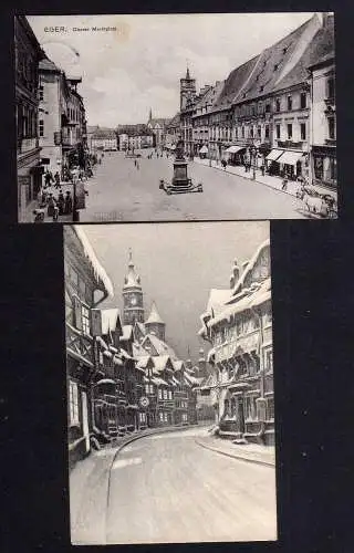 111209 2 Ansichtskarte Eger Cheb 1911 Winterbild Oberer Markt 1910 Buch & Stein Druckerei