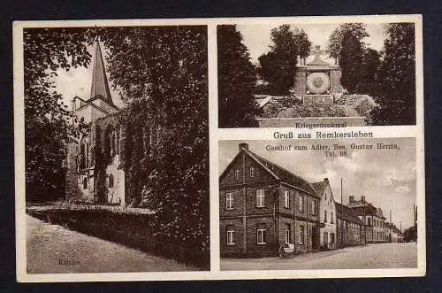 101026 Ansichtskarte Remkersleben Kirche Gasthof zum Adler Kriegerdenkmal 1929