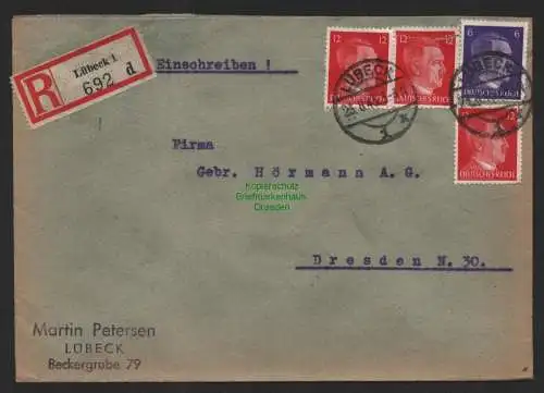B9562 R-Brief Gebr. Hörmann A.-G. Lübeck 1 d Martin Petersen 1943