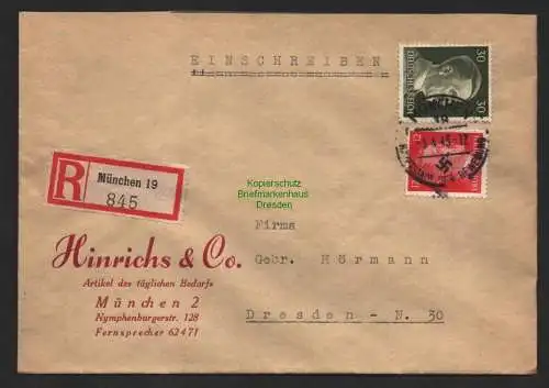 B9592 R-Brief Gebr. Hörmann A.-G. München 19 Hinrichs & Co. 1943 Artikel des