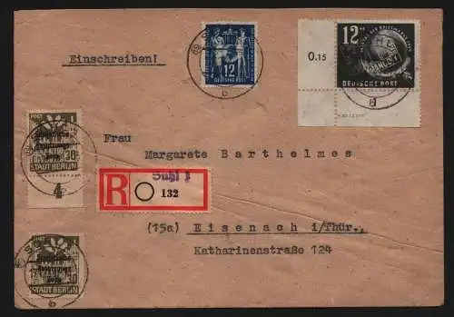 B13538 DDR 243 245 DV M 301/ Z 5778 1949 Brief Einschreiben Suhl nach Eisenach