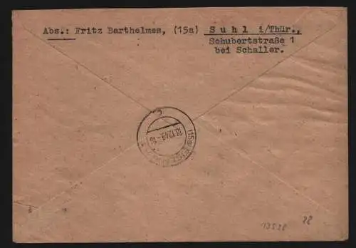 B13538 DDR 243 245 DV M 301/ Z 5778 1949 Brief Einschreiben Suhl nach Eisenach