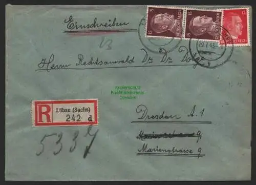 B9553 R-Brief Gebr. Hörmann A.-G. Löbau (Sachs) d 1943 Rechtsanwalt Dolge