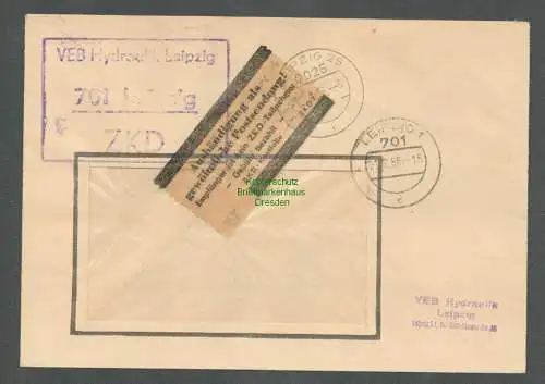 B5250 DDR ZKD Brief 1966 VEB Hydraulik Leipzig Aushändigung als gewöhnliche Post