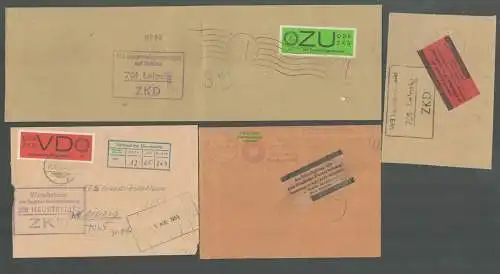 B5275 DDR ZKD 4x Briefstücke Aushändigung al gewöhnliche Postsendung Klebezettel