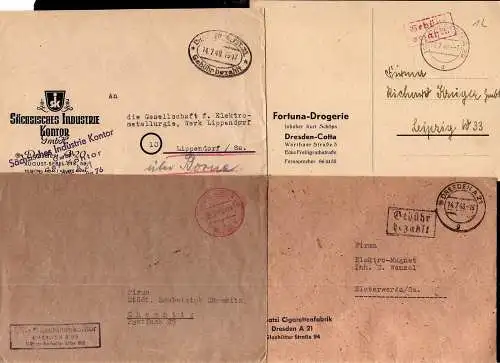 B1989 7x Brief SBZ Gebühr bezahlt 1948 Währungsreform Dresden A29 Fortuna Droger