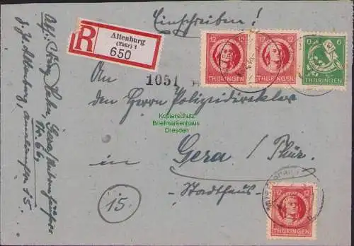 B15916 Brief SBZ Thüringen Einschreiben Altenburg 08.2.46 95, 3x 97 A nach Gera