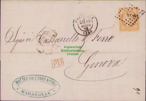 B15846 Frankreich Brief 1874 Auslandsbrief Marseille Genf Geneve Suisse Schweiz