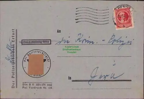 B15919 Brief SBZ Thüringen 11.12.45 1945 an Kripo in Gera Behördenbrief Entnazi