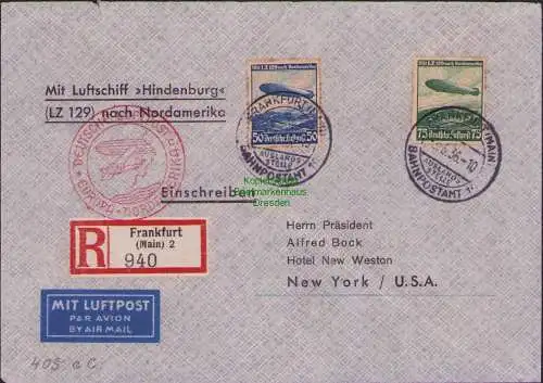 B15876 Brief DR 606 607 Mit Luftschiff Hindenburg LZ 129 nach Nordamerika