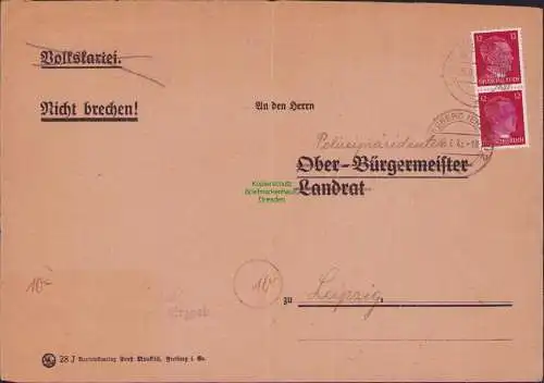 B15924 Brief Sächsische Schwärzung Schneeberg Erzgeb. 25.6.45 an Polizei Leipzig
