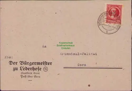 B15920 Brief SBZ Thüringen Münchenbernsdorf 27.11.45 1945 an Kripo in Gera