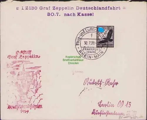 B15874 Brief DR Luftschiff Graf Zeppelin Deutschlandfahrt 1939 Frankfurt Kassel