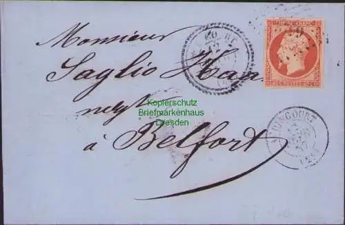 B15839 Frankreich Brief 1857 15a EF Kaiser Napoléon III. Audincourt nach Belfort
