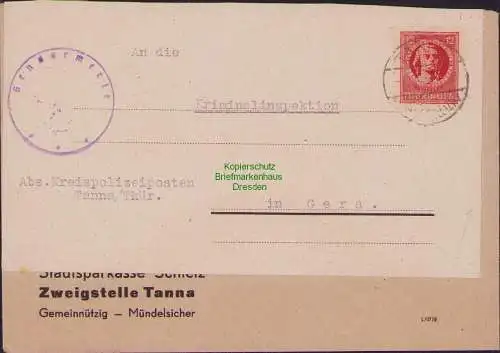 B15936 Brief SBZ Thüringen 97 Tanna 1.12.45 Kreispolizeiposten an Kriminalinspek