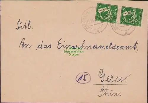 B15934 Brief SBZ Thüringen 97 Eisenberg Thür. 17.10.45 an Einwohnermeldeamt Gera